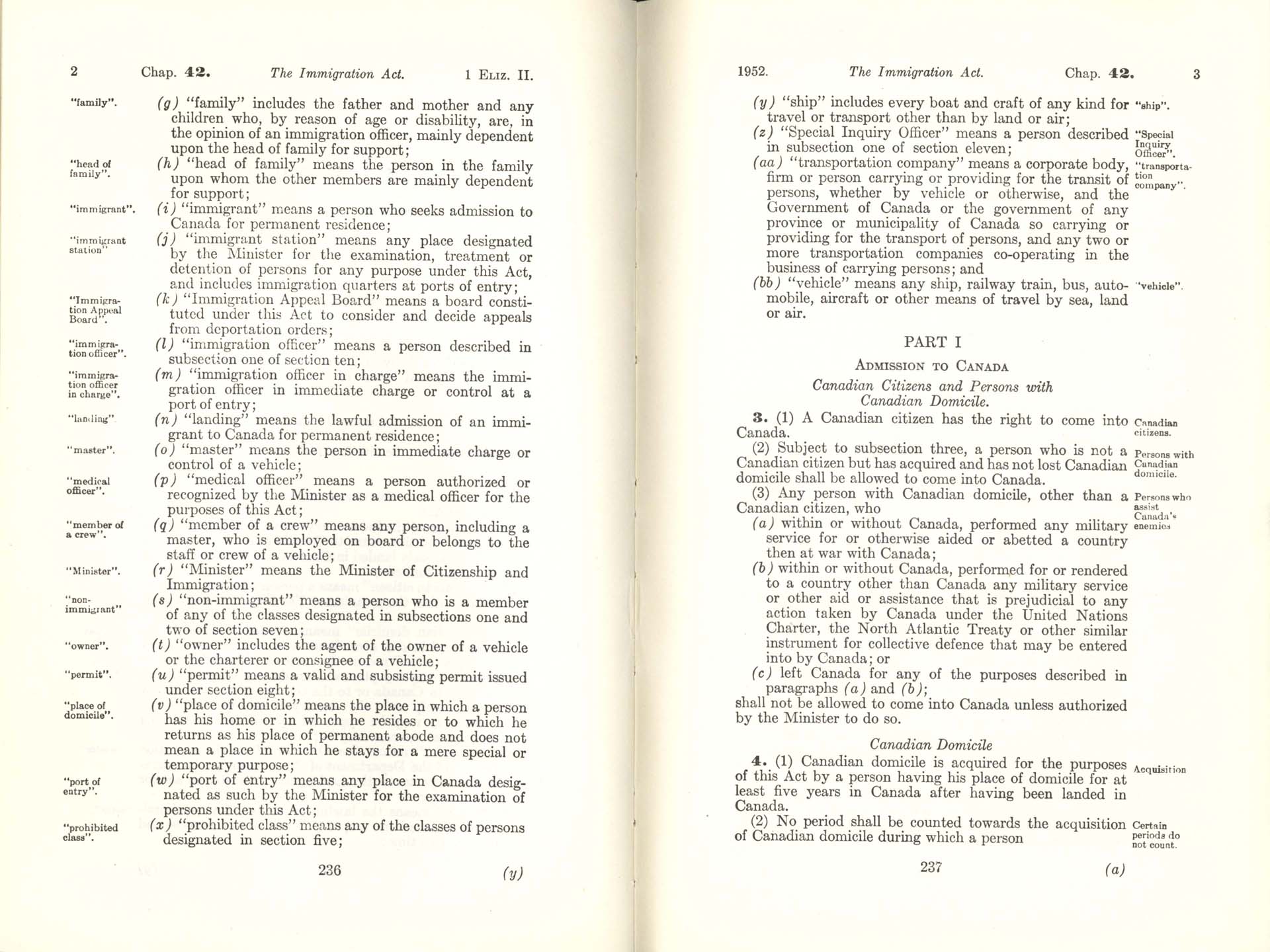 CHAP 42 Page 236, 237 Immigration Act, 1952
