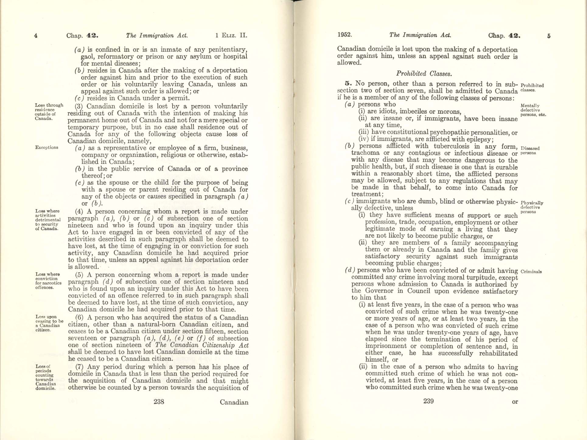CHAP 42 Page 238, 239 Immigration Act, 1952