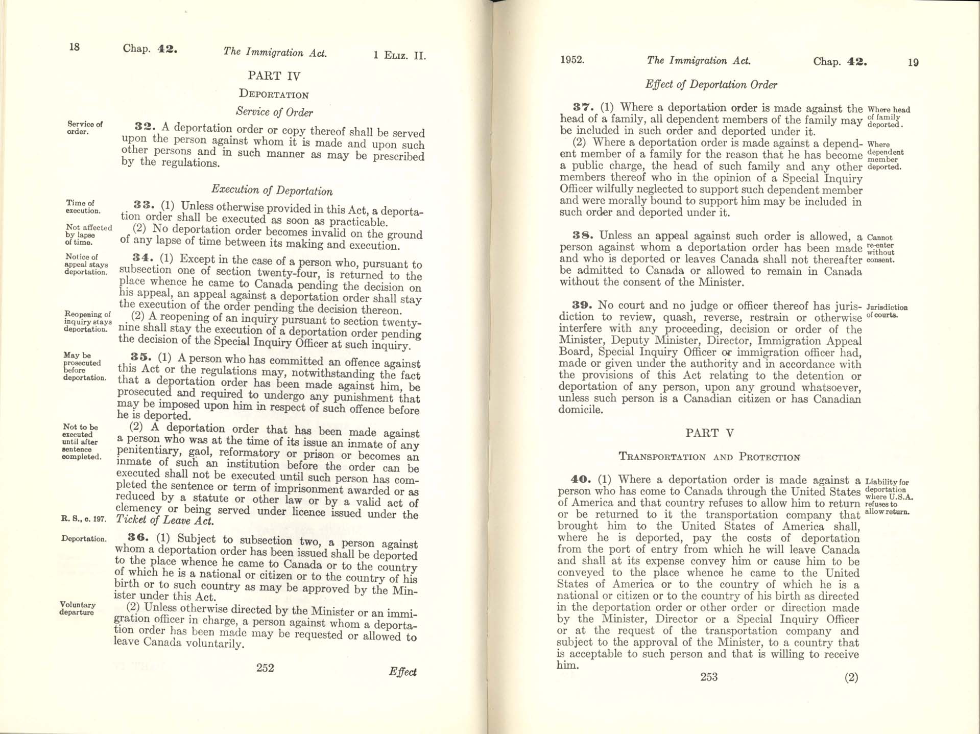 CHAP 42 Page 252, 253 Immigration Act, 1952