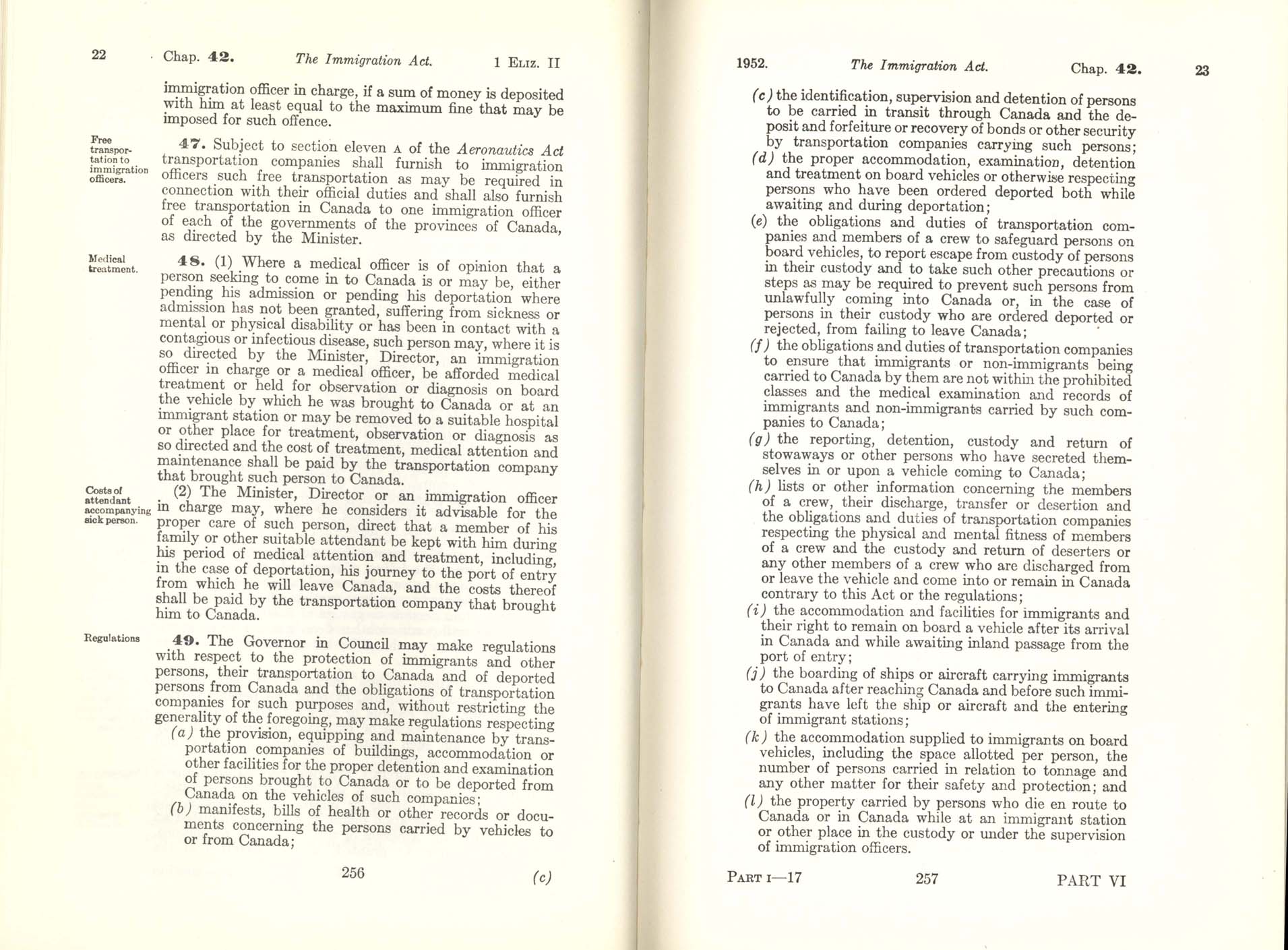 CHAP 42 Page 256, 257 Immigration Act, 1952