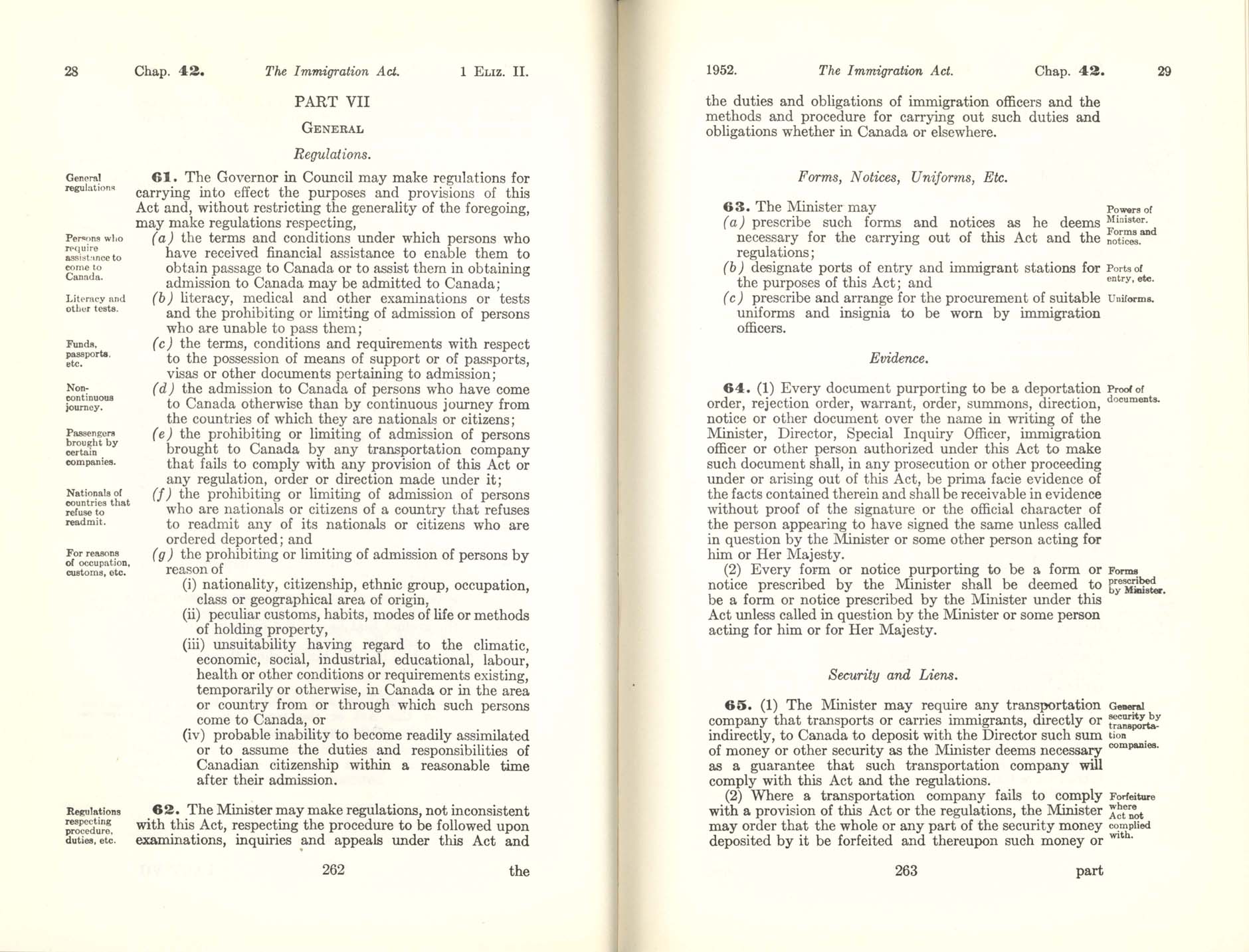 CHAP 42 Page 262, 263 Immigration Act, 1952