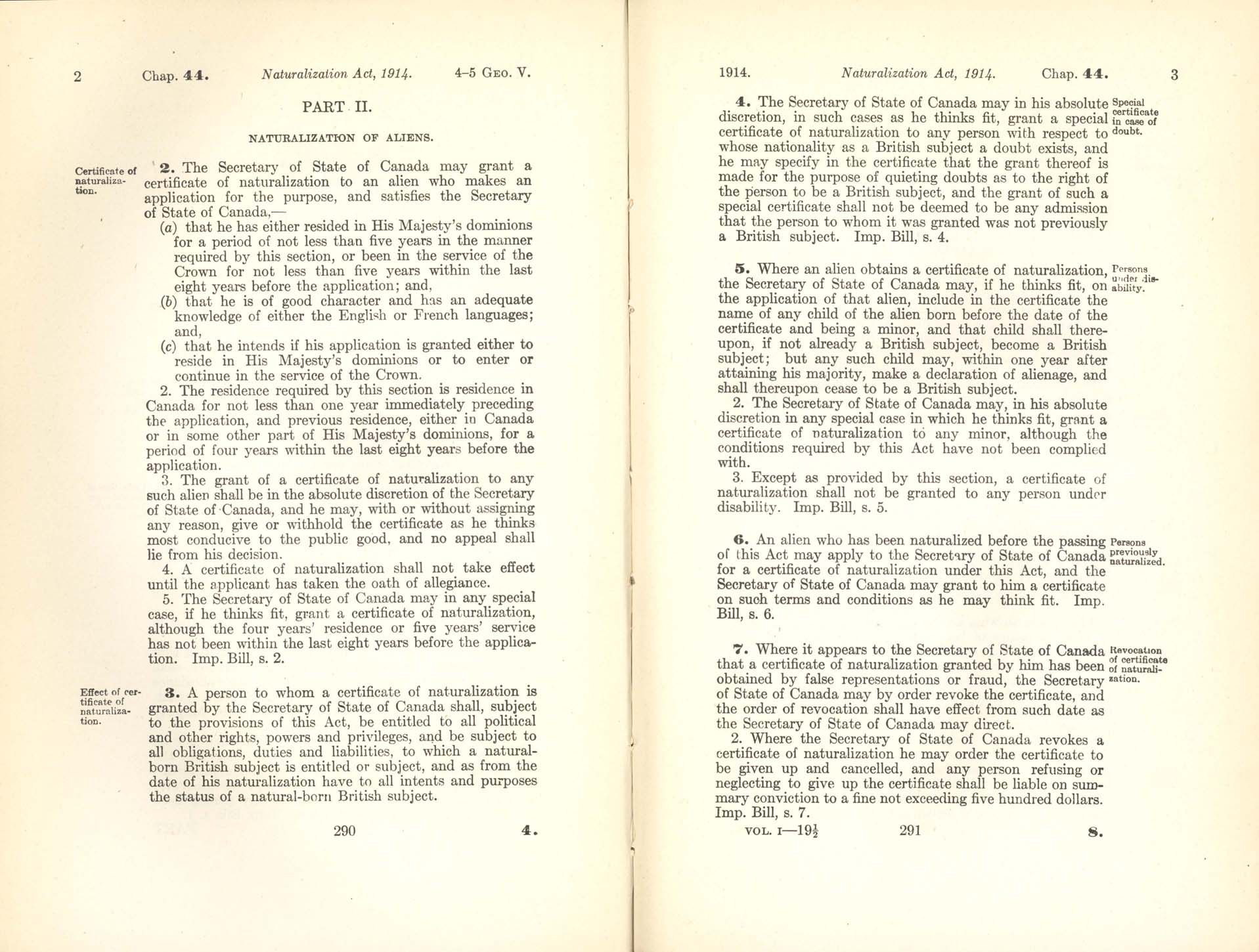 Page 290, 291 Naturalization Act, 1914
