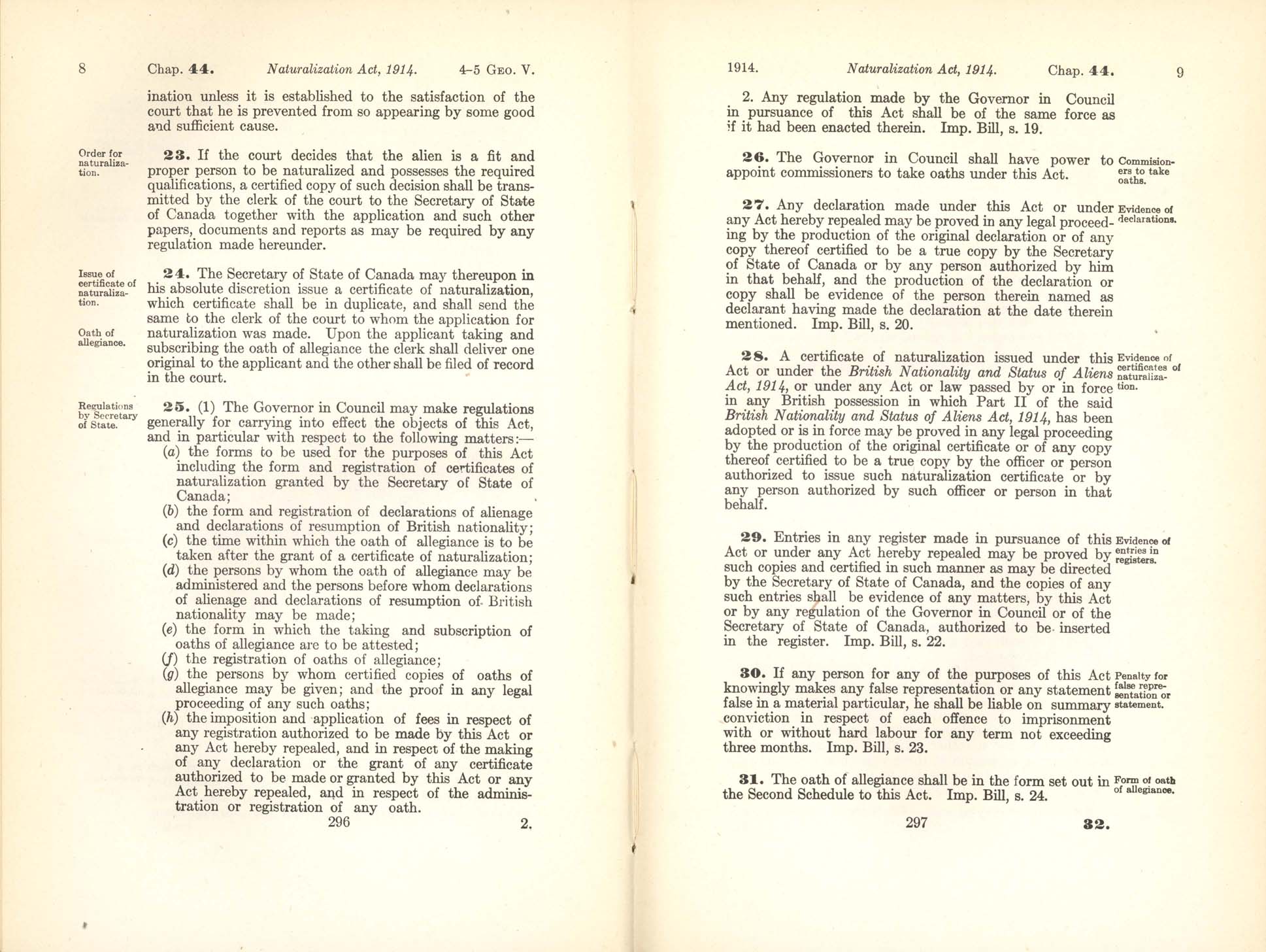 Page 296, 297 Naturalization Act, 1914