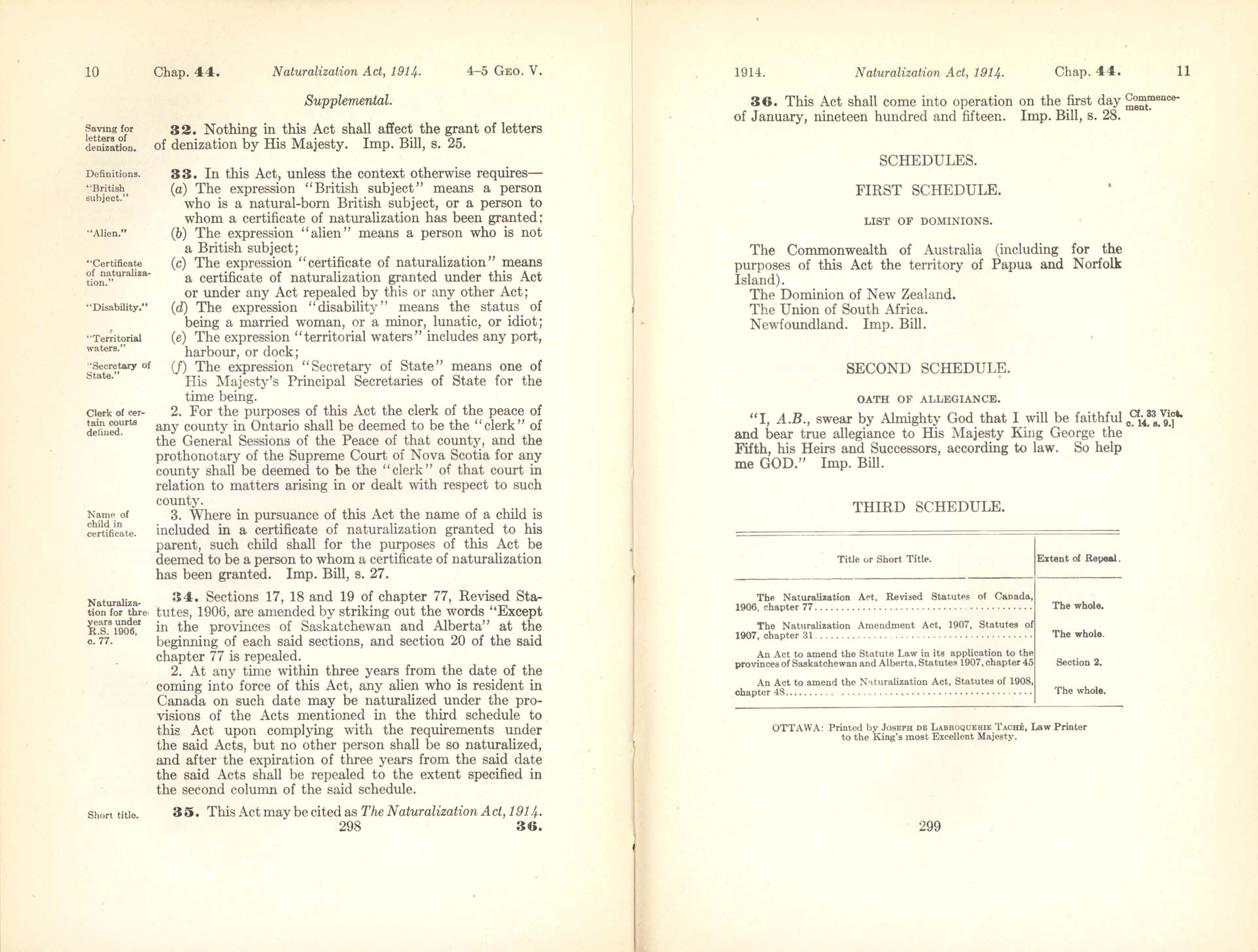 Page 298, 299 Naturalization Act, 1914