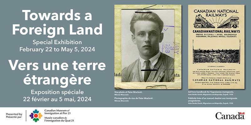 Exhibition information alongside a photograph of a young man.