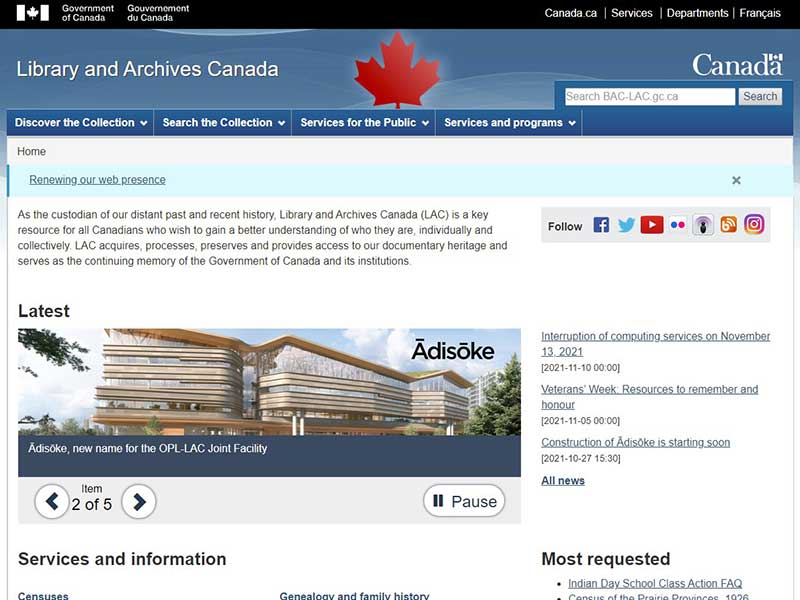Library and Archives Canada Home Page.