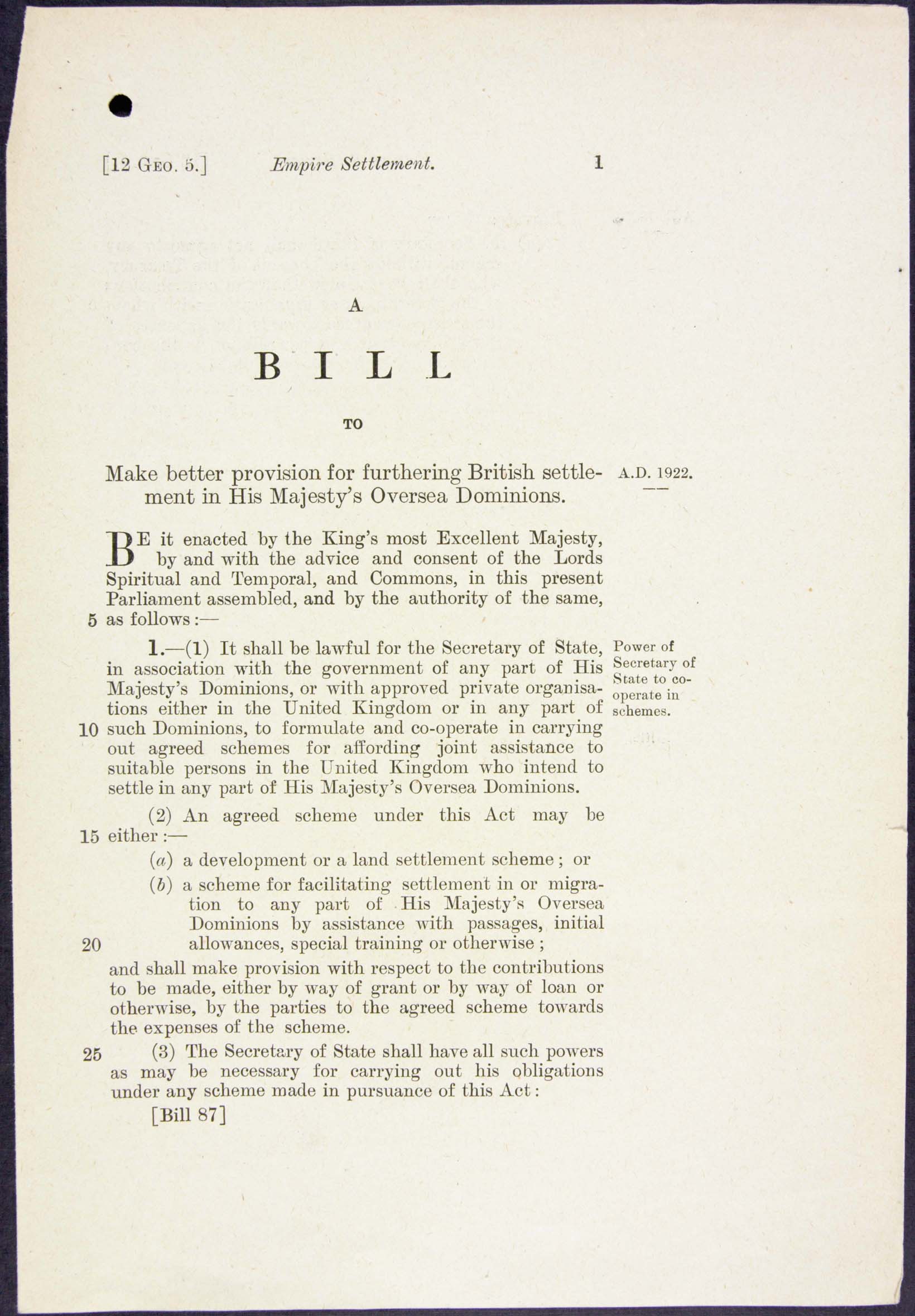 Page 1 Empire Settlement Act, 1922