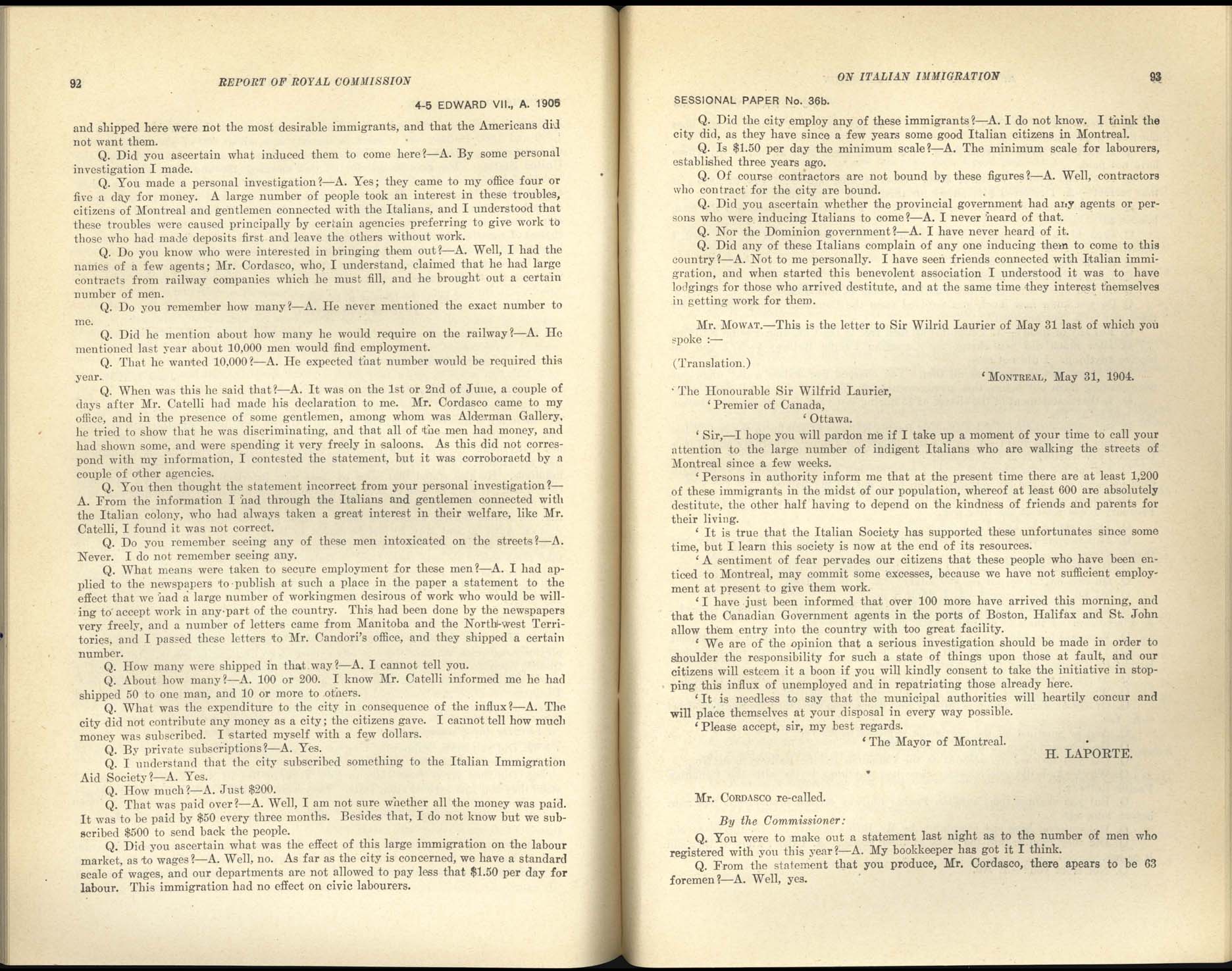 Page 92, 93 Royal Commission on Italian Immigration, 1904-1905