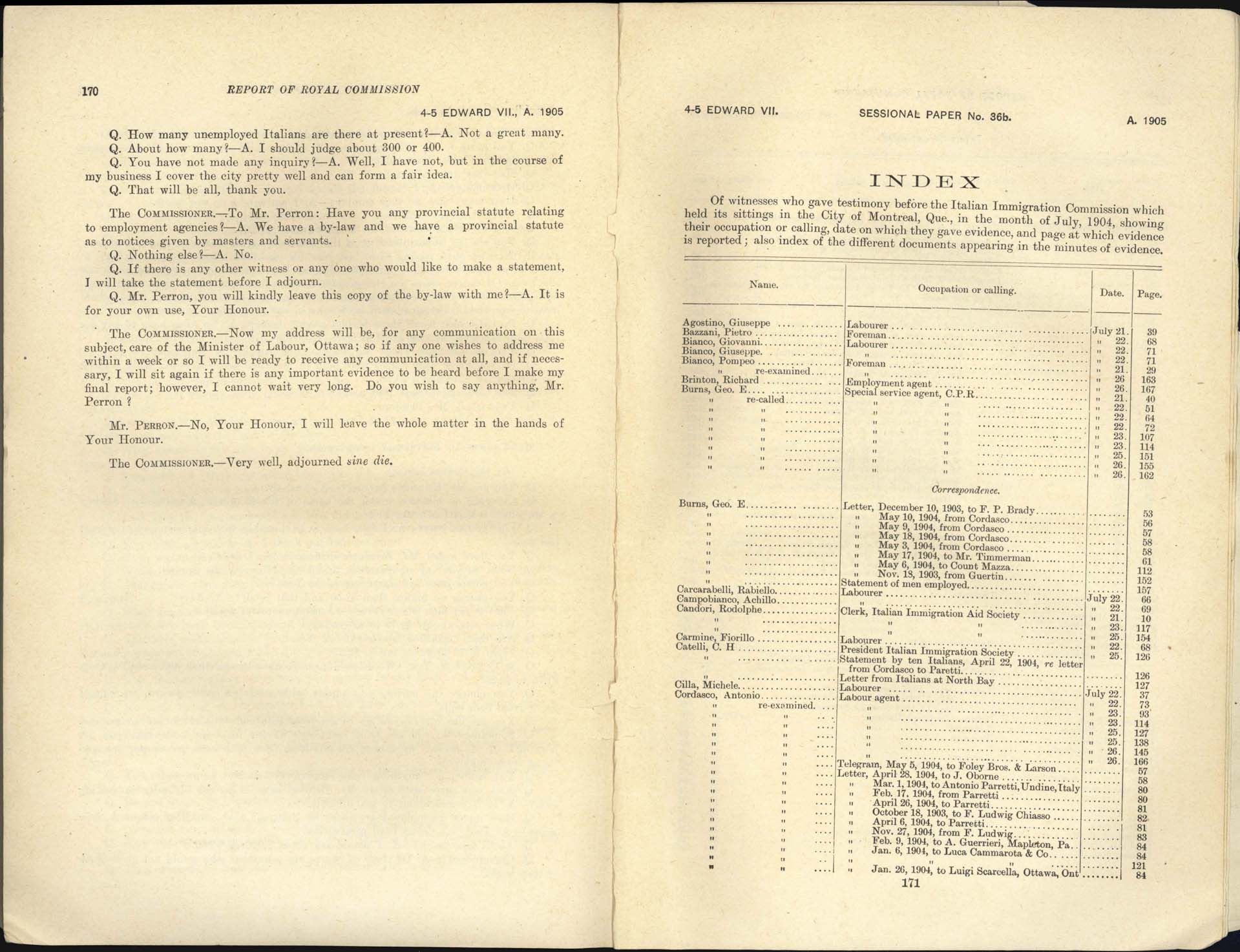 Page 170, 171 Royal Commission on Italian Immigration, 1904-1905
