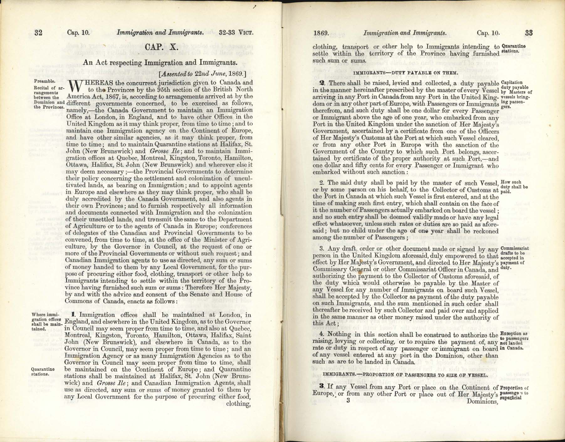 Page 32, 33 Immigration Act, 1869