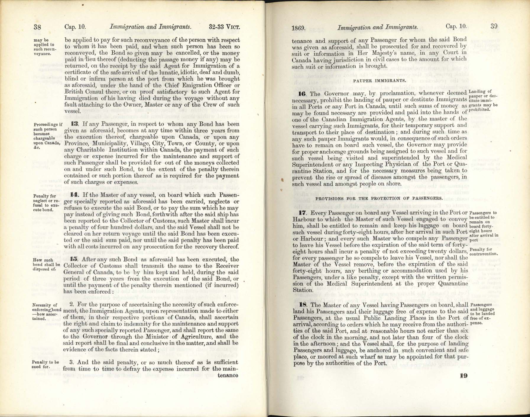Page 38, 39 Immigration Act, 1869