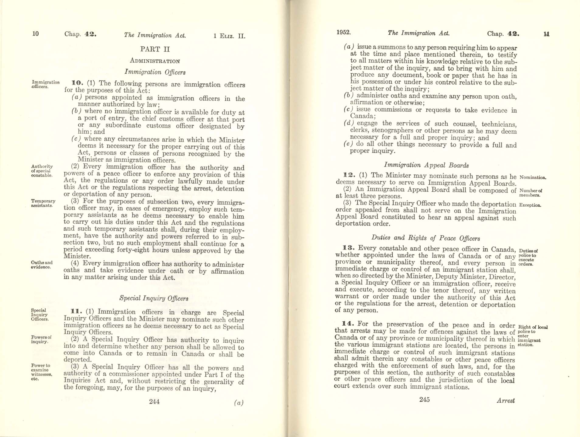 CHAP 42 Page 244, 245 Immigration Act, 1952