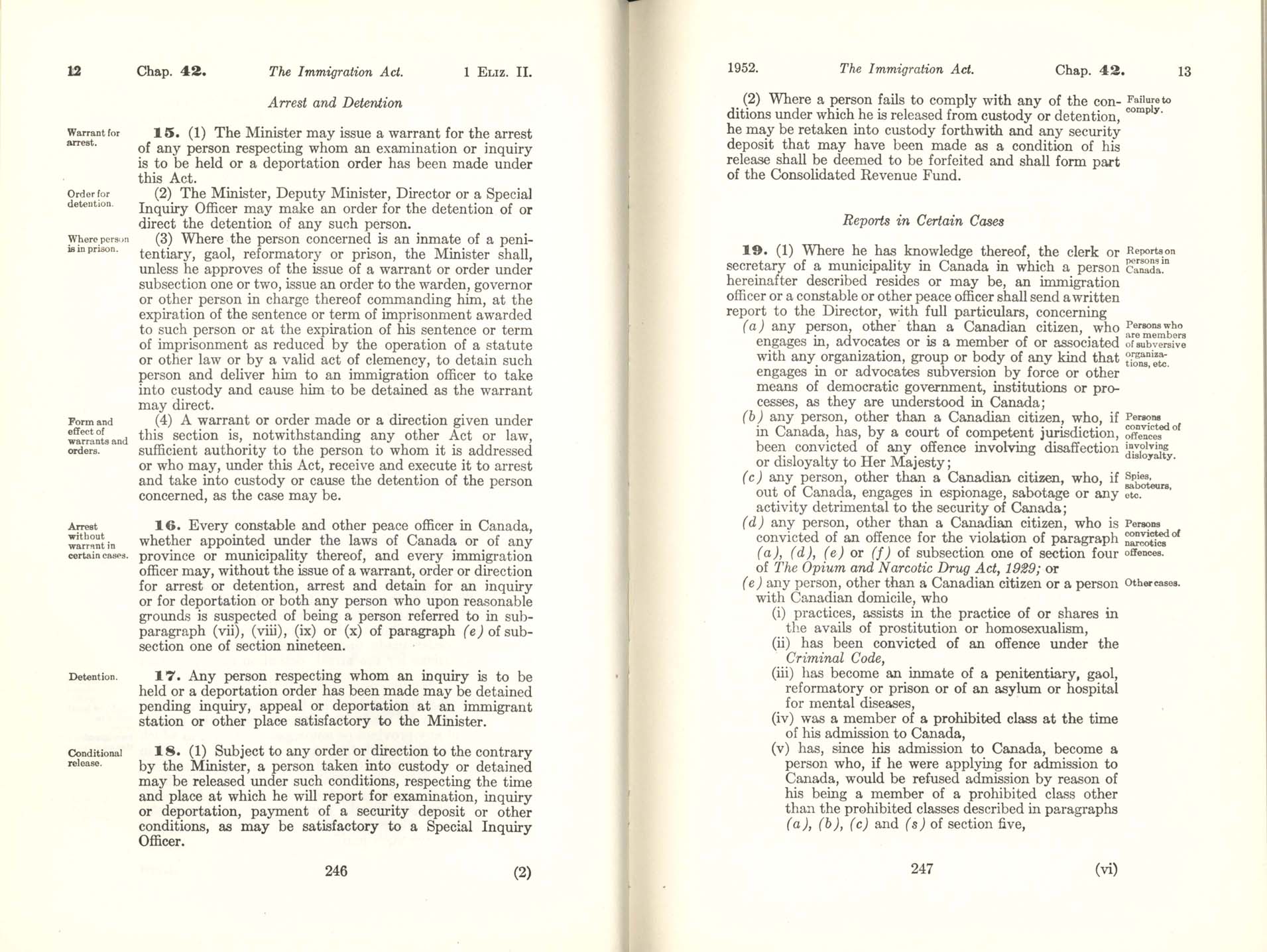 CHAP 42 Page 246, 247 Immigration Act, 1952