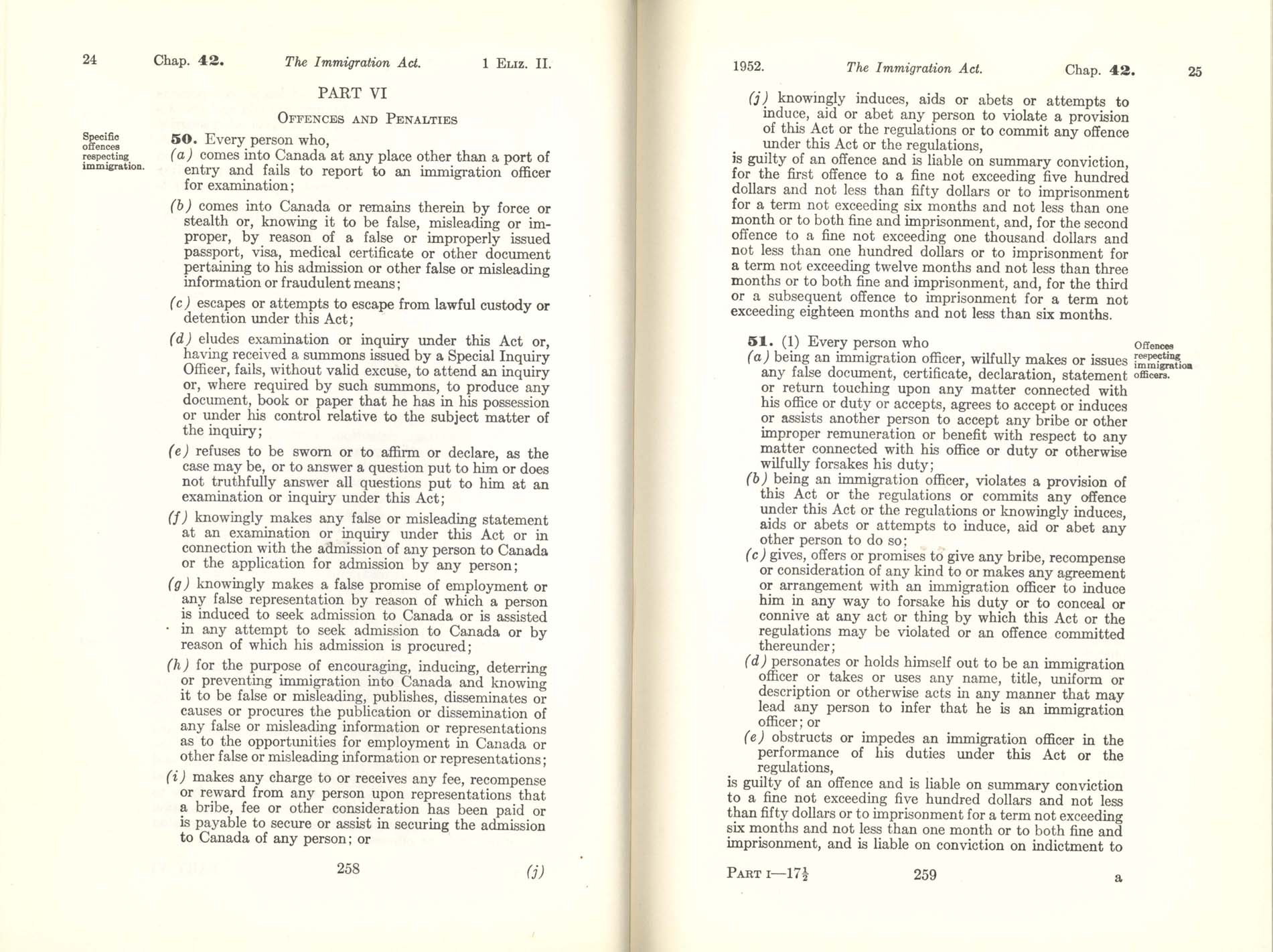 CHAP 42 Page 258, 259 Immigration Act, 1952