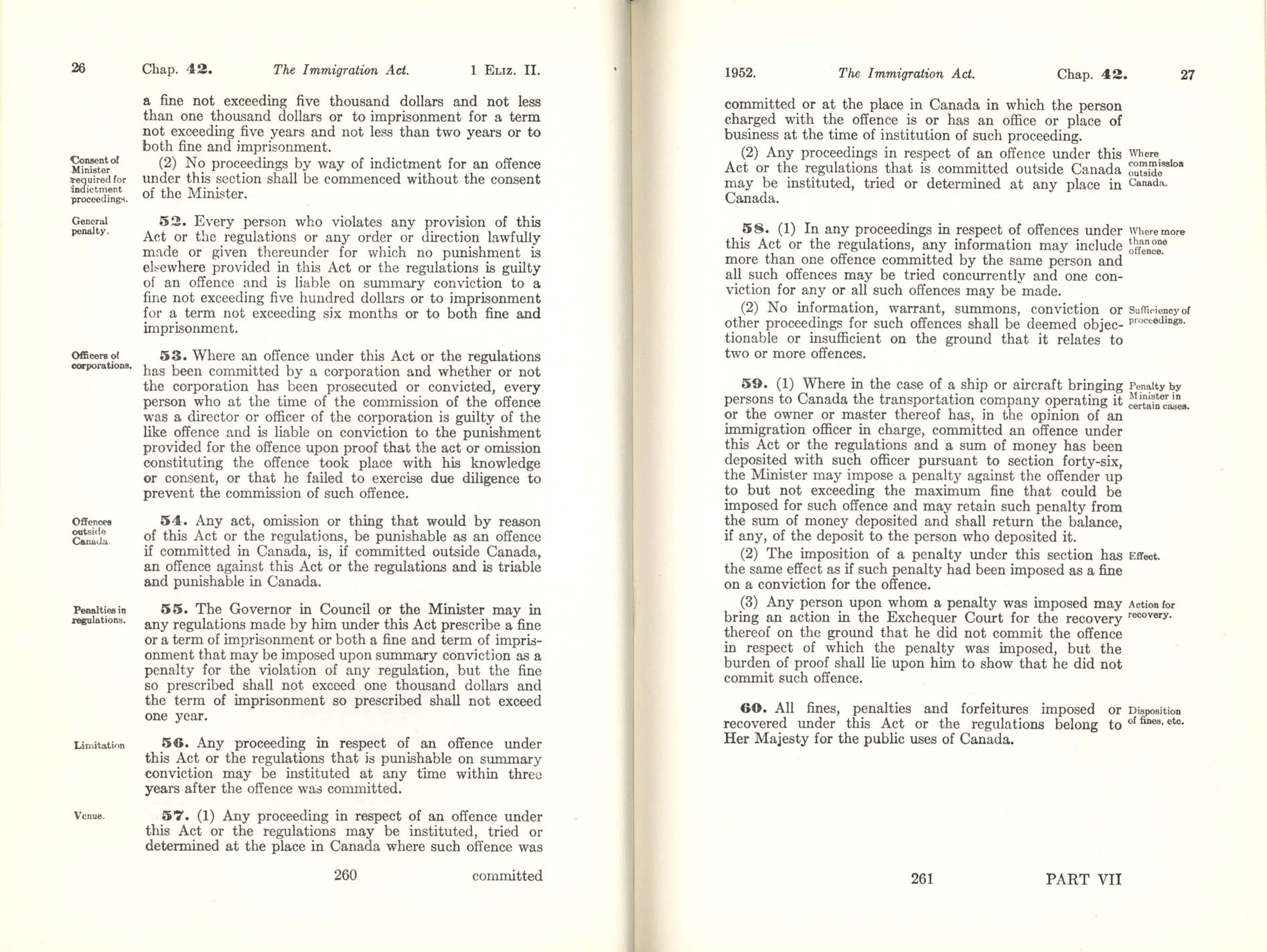 CHAP 42 Page 260, 261 Immigration Act, 1952
