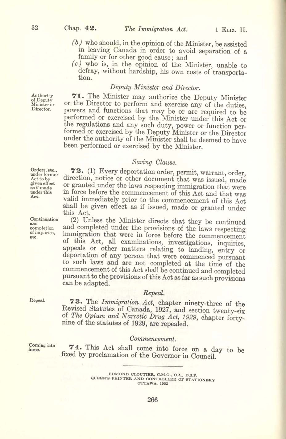 CHAP 42 Page 266 Immigration Act, 1952