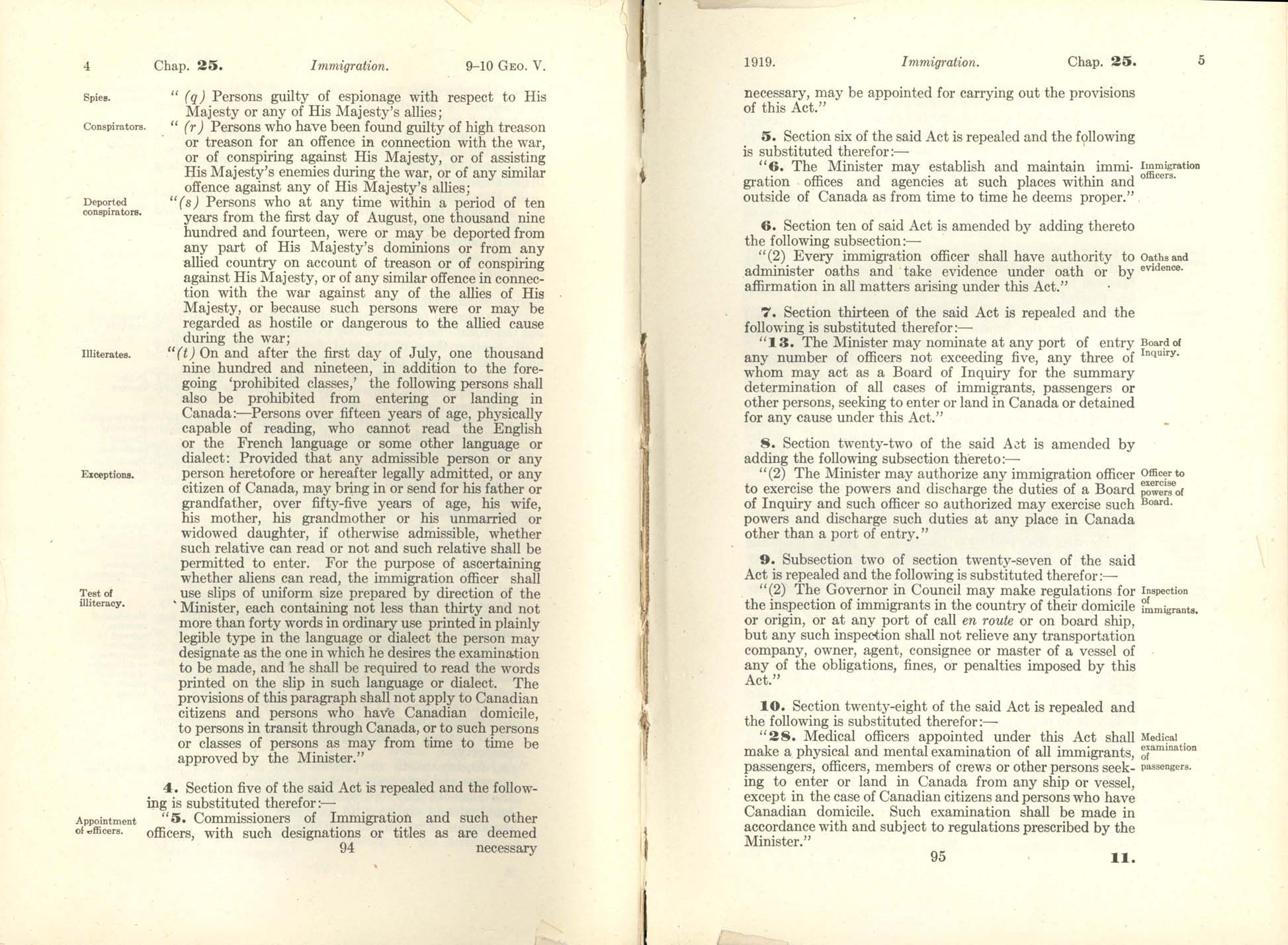 Page 94, 95 Immigration Act Amendment, 1919