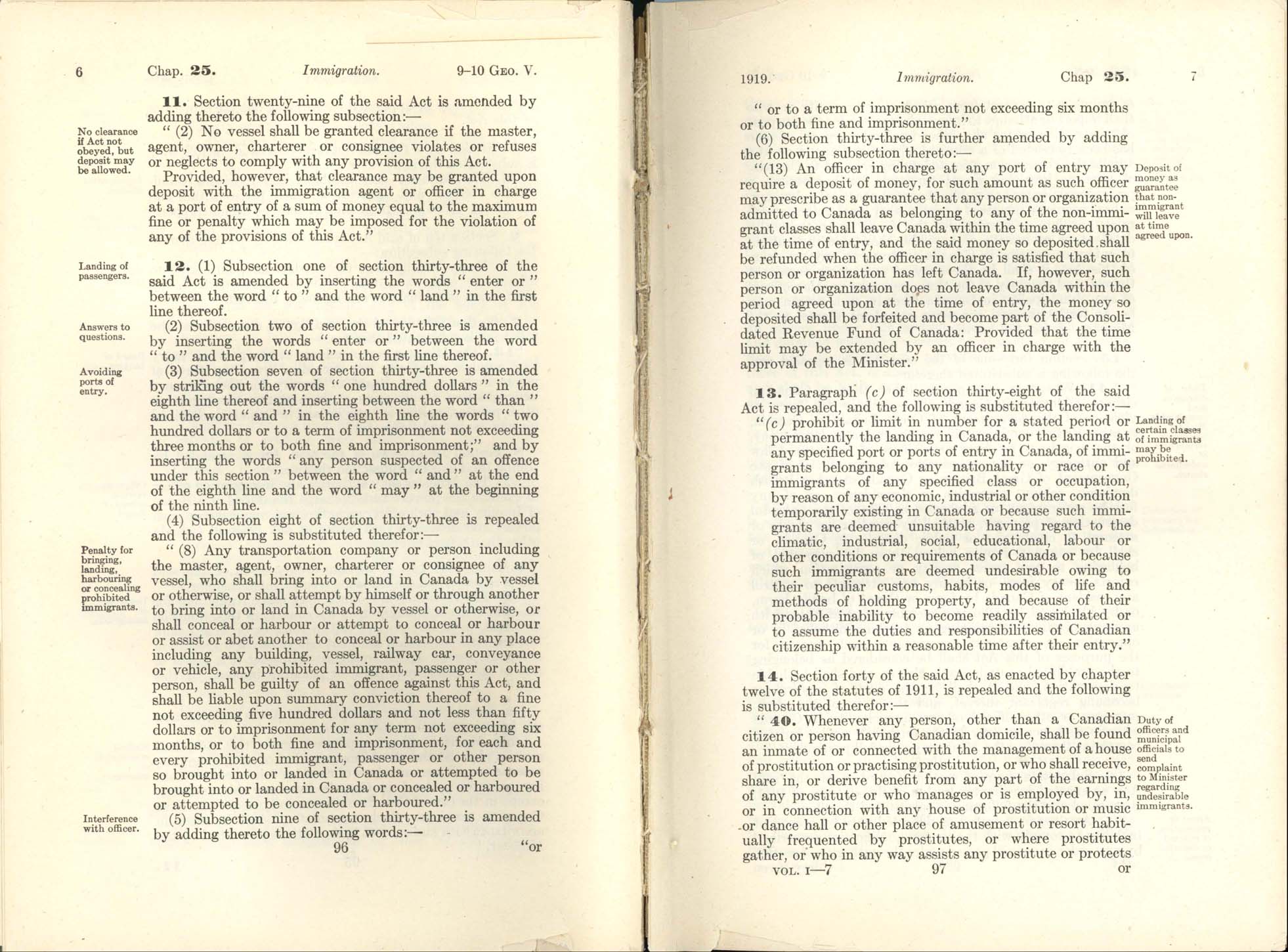 Page 96, 97 Immigration Act Amendment, 1919