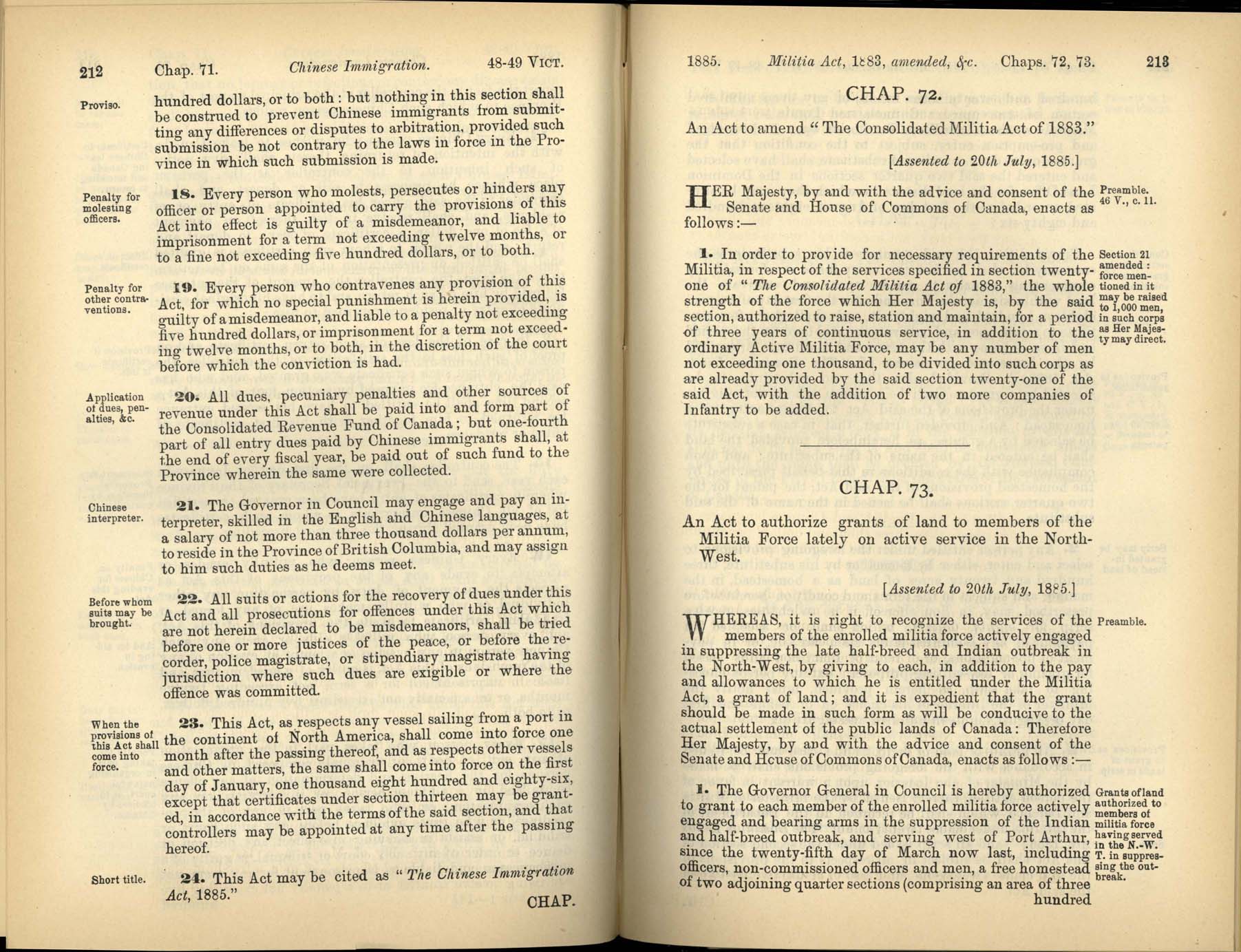 Page 212, 213 The Chinese Immigration Act, 1885