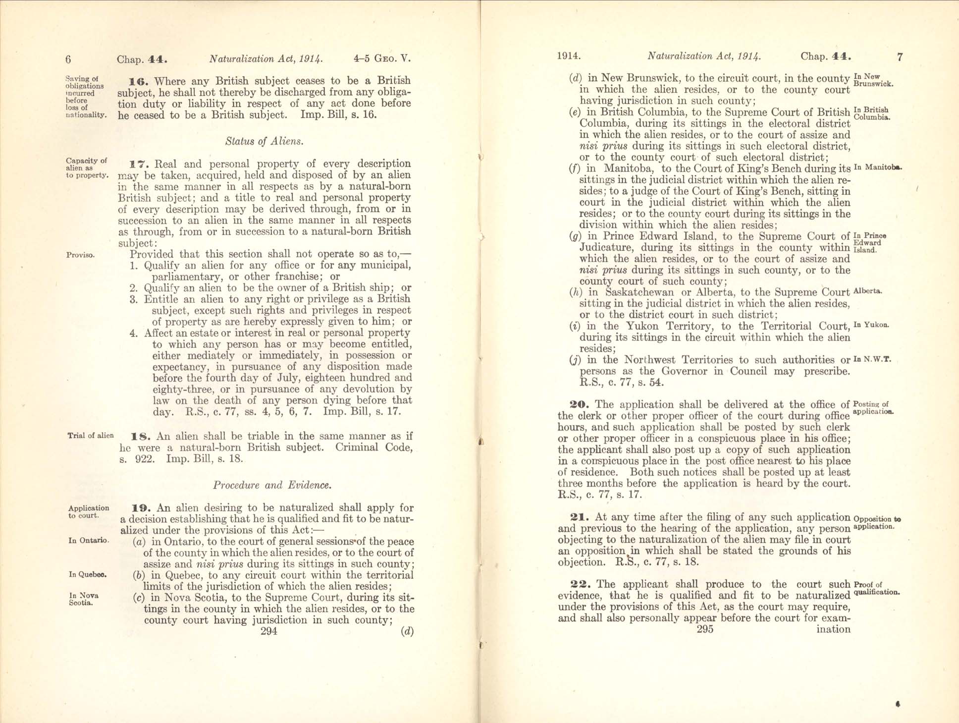 Page 294, 295 Naturalization Act, 1914
