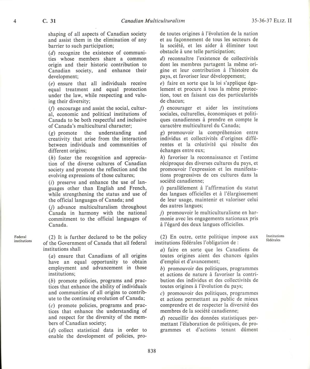 Page 838 Canadian Multiculturalism Act, 1988