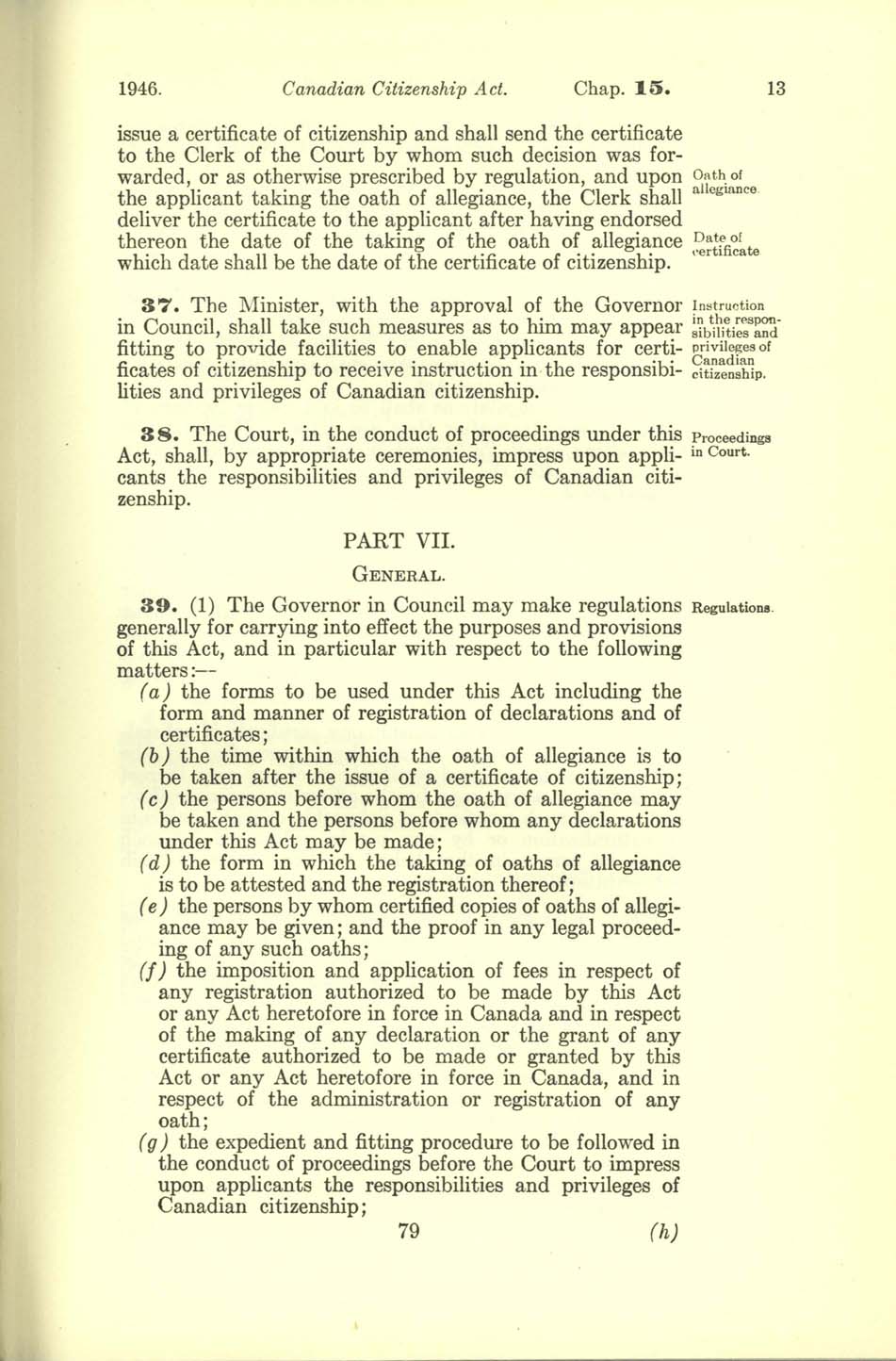 Chap 15 Page 79 Canadian Citizenship Act, 1947
