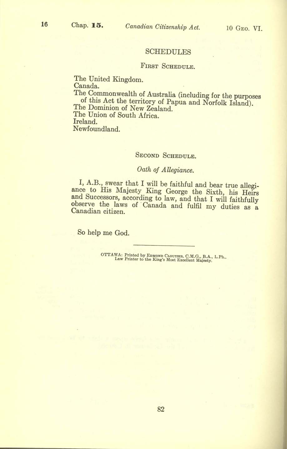 Chap 15 Page 82 Canadian Citizenship Act, 1947