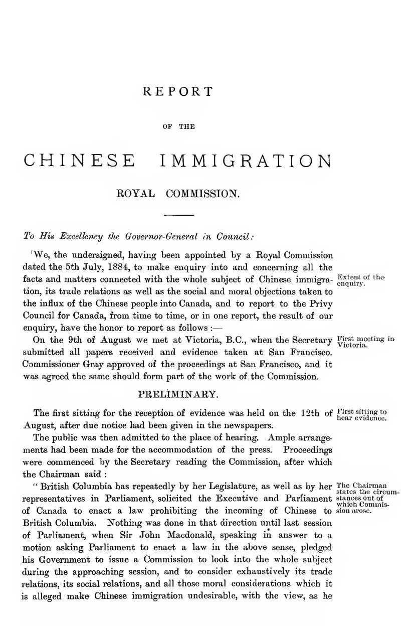 Royal Commission on Chinese Immigration, 1885
