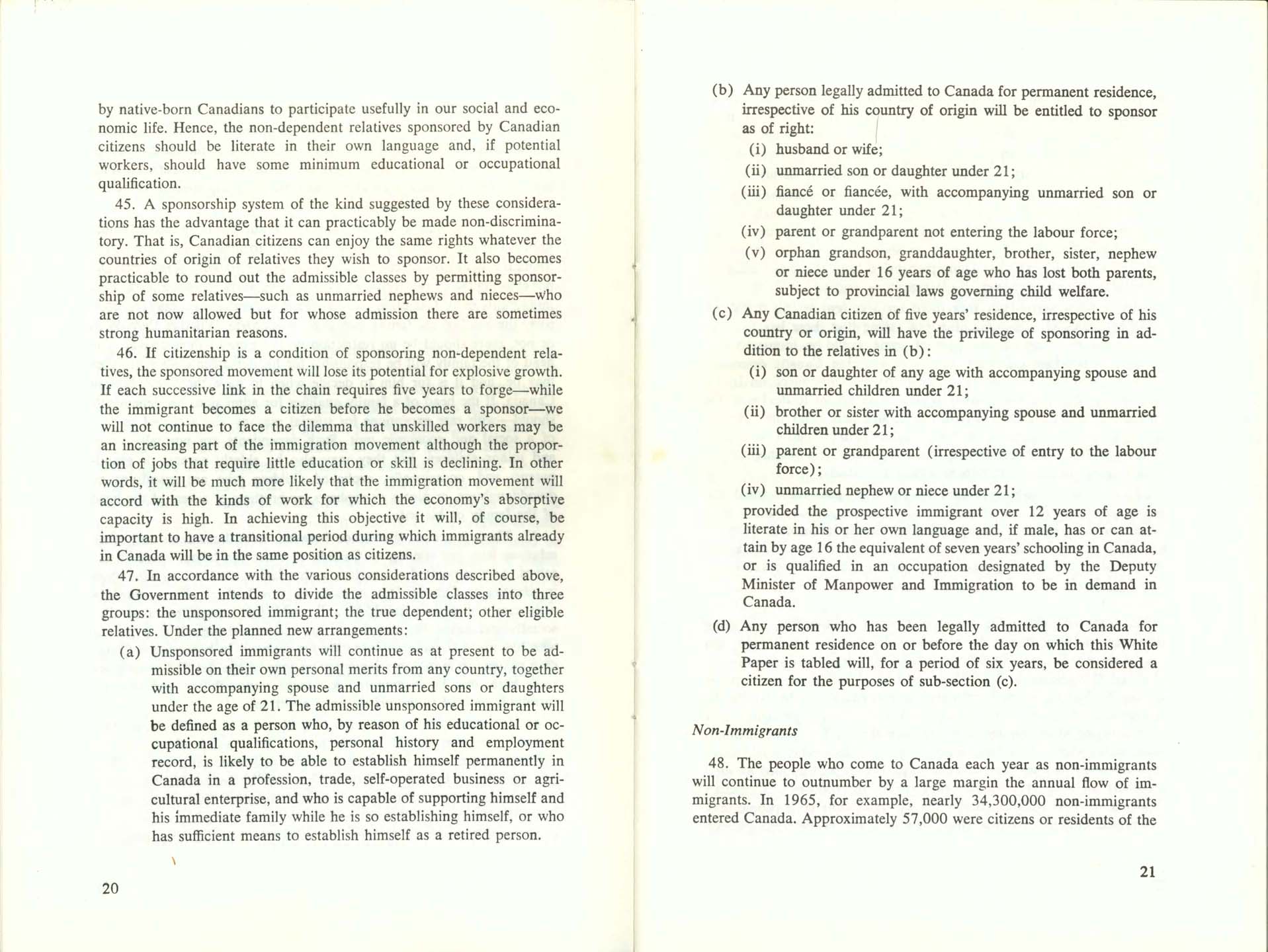 Page 20, 21 White Paper on Immigration, 1966