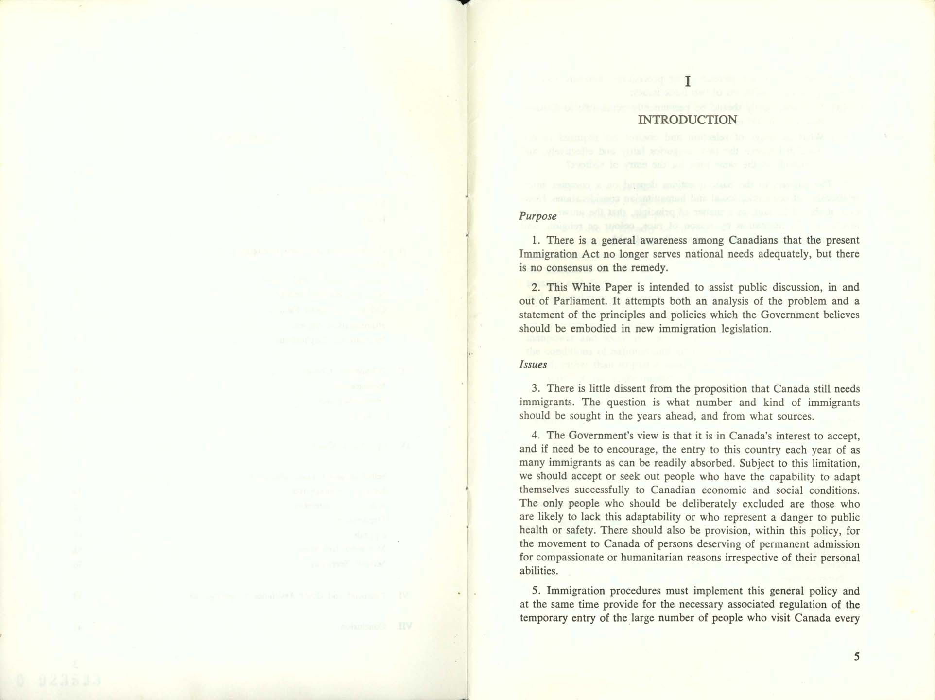 Page 5 White Paper on Immigration, 1966