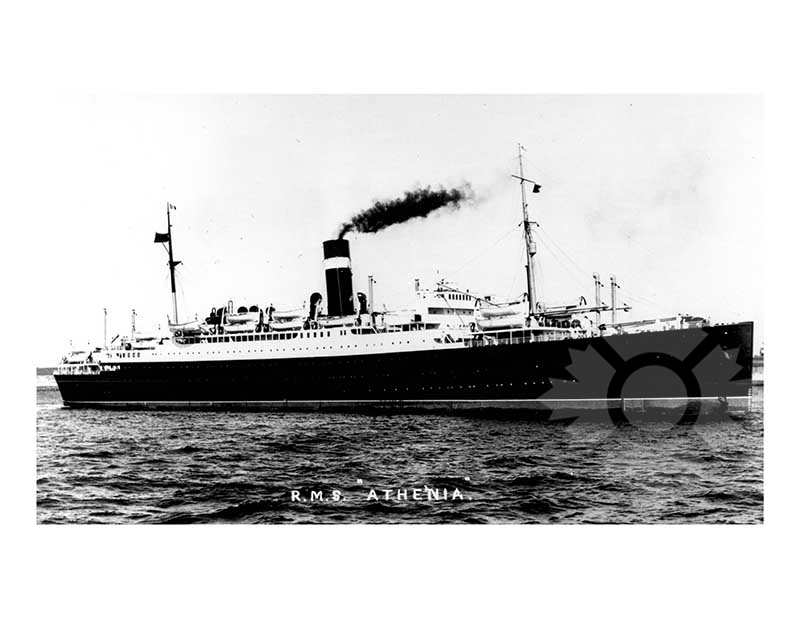 Black and white photo of the ship Athenia II (RMS)