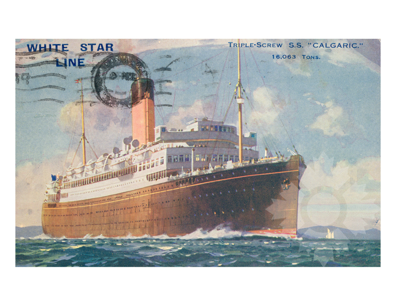 Colored photo of ship Calgaric (RMS)