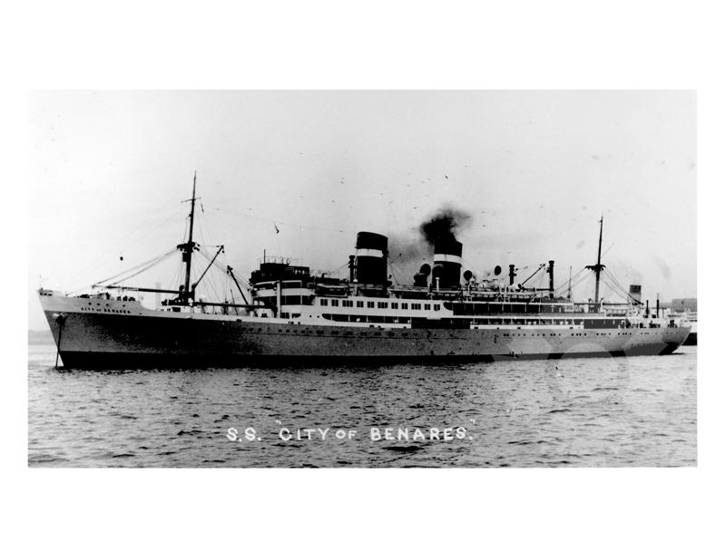 Black and white photo of the ship city of Benares