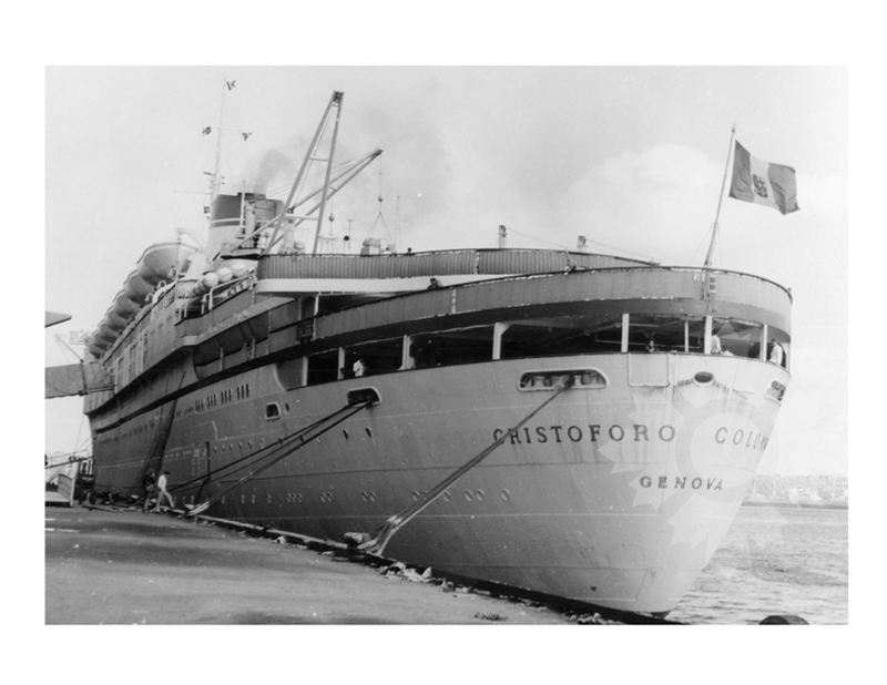 Black and white photo of the ship Cristoforo Colombo (SS) (1952-1981)