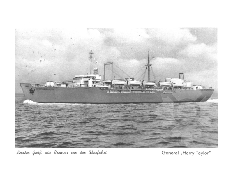 Black and white photo of the ship General Harry Taylor (USS) (1944-1961)