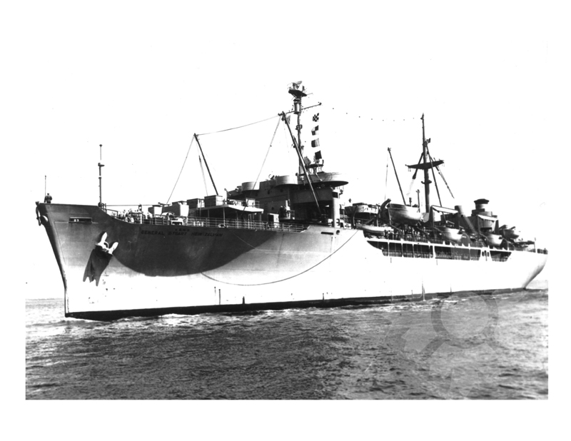 Black and white photo of the ship General Stuart Heintzelman (USS) (1945-1968)