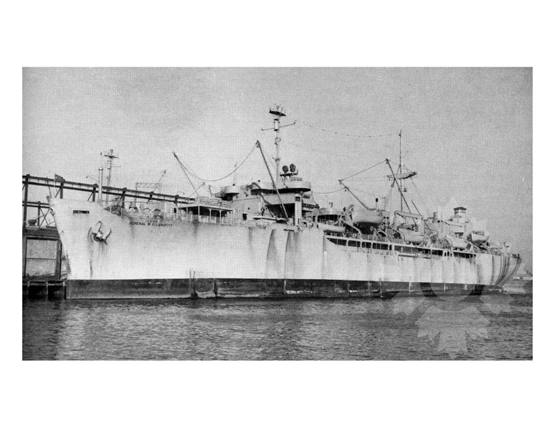 Black and white photo of the ship General WC Langfitt (USS) (1944-1968)