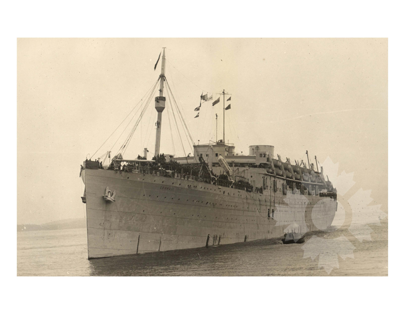 Black and white photo of the ship Georgic (MV) (1931-1956) WWII