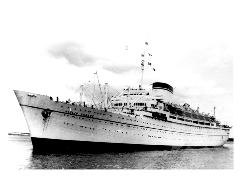 Black and white photo of the ship Giulio Cesare (MS) (1949-1973)