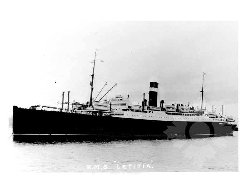 Black and white photo of the ship letitia II (SS) (1924-1939) (HMHS 1939-1945)Empire Brent (1946-1952)
