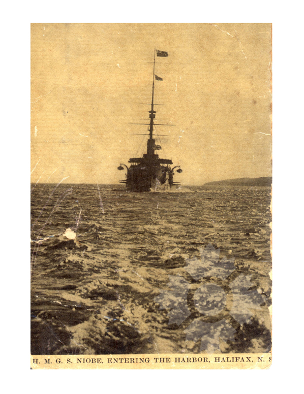 Black and white photo of the ship Niobe (RMS 1897-1910) (HMCS 1910-1922)