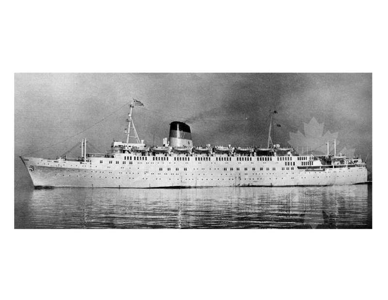 Black and white photo of the ship Olympia (TS) (1953-1974)