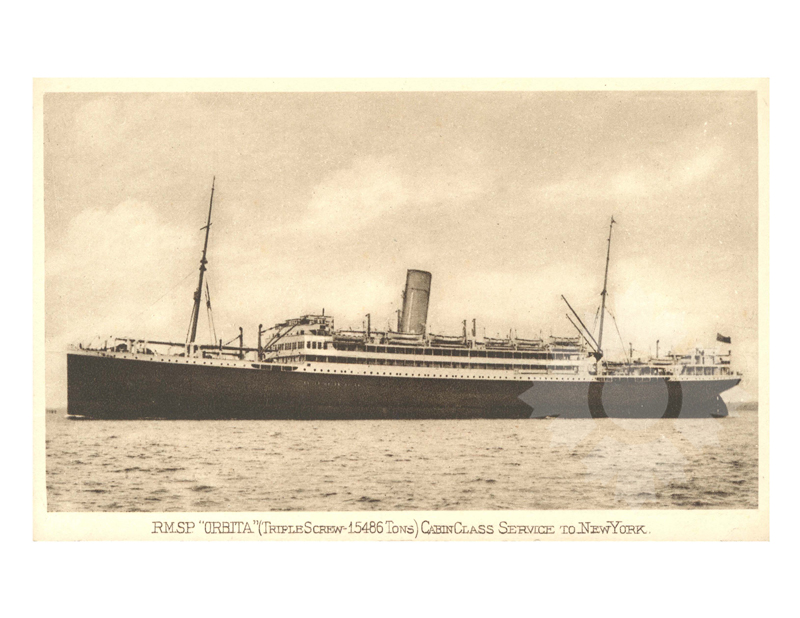 Black and white photo of the ship Orbita (RMS) (1914-1950)