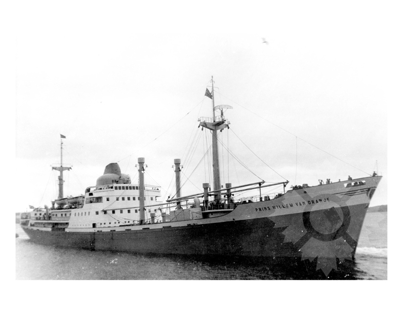 Black and white photo of the ship Prins Willem Van Oranje (MS) (1953-1965)
