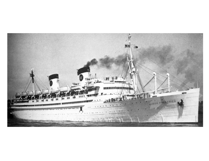 Black and white photo of the ship Queen Frederica (SS) (1954-1978)