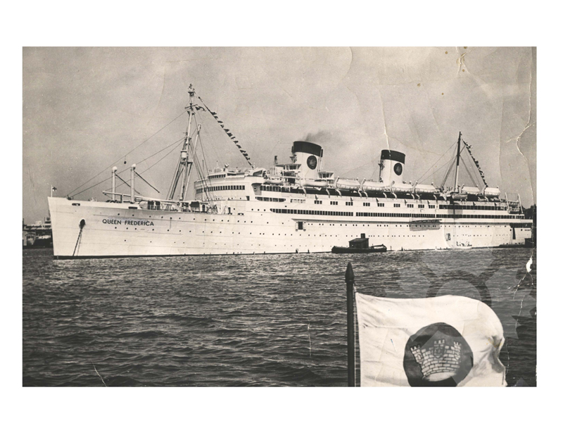 Black and white photo of the ship Queen Frederica (SS) (1954-1978)