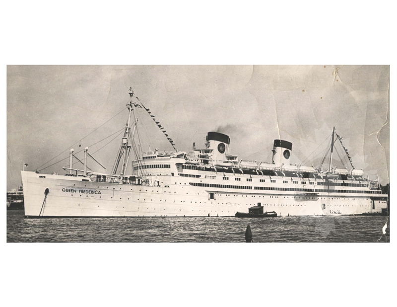Black and white photo of the ship Queen Frederica Edited (SS) (1954-1978)