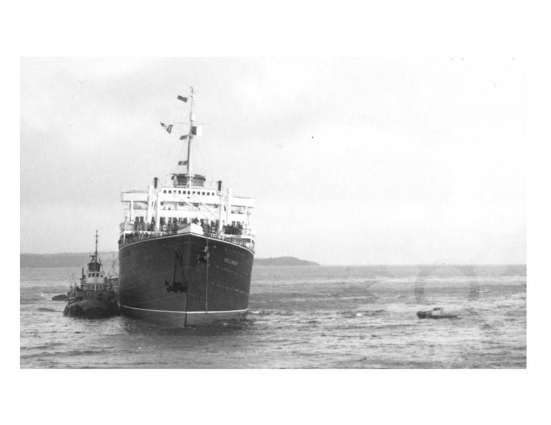 Black and white photo of the ship Vulcania (MS) (1926-1965)