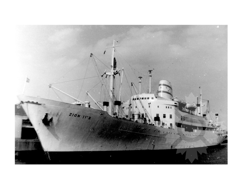 Black and white photo of the ship Zion (SS) (1956-1966)