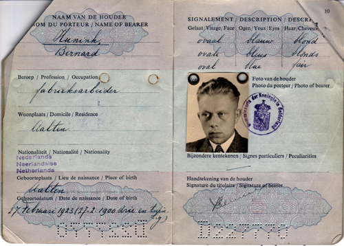 Passport issued to Bernard Hunink. Canadian Museum of Immigration at Pier 21 (DI2013.1672.2b).